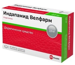 Индапамид Велфарм по цене от 191,00 рублей, купить в аптеках Великого Новгорода, табл. п/о пленочной 2.5 мг №50 Индапамид